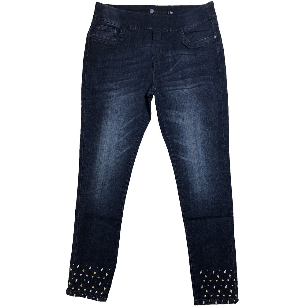 Blueberry Jeans Women's Size 16 Denim Blue‎ Brianna Ankle Pull On Embroidered